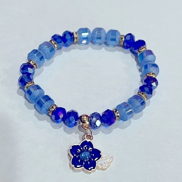 Stretch Bracelet with Enamel Flower Charm - Picture 1 of 3